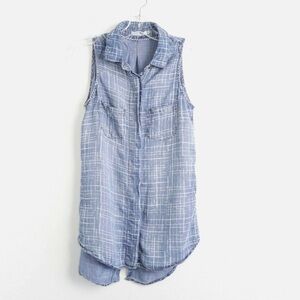 Kenneth Cole chambray denim-like blue sleeveless top XS tencel abstract print